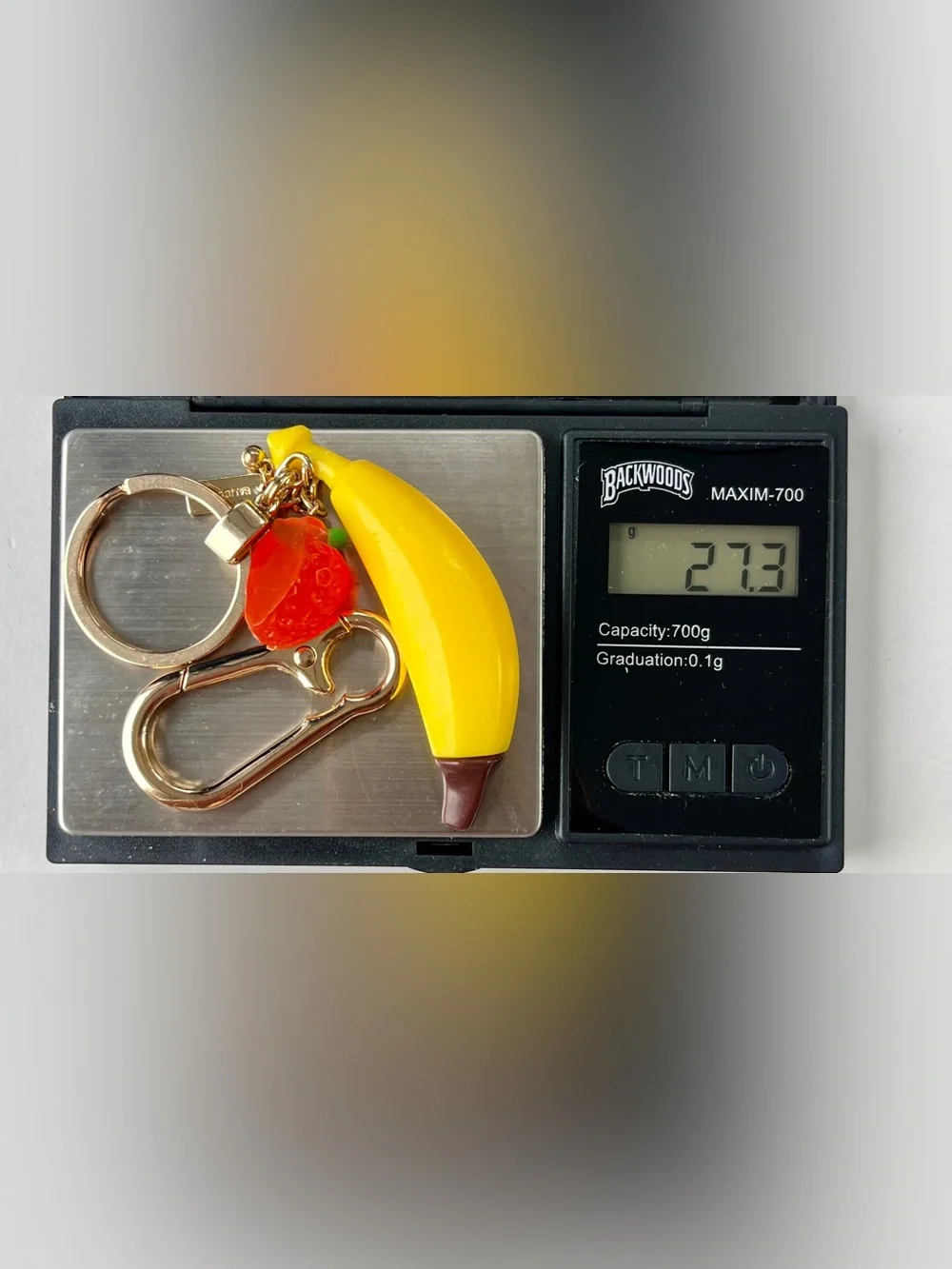 🍌🍓Strawberry-Banana Gold-Tone Metal Bag Charm & Keychain